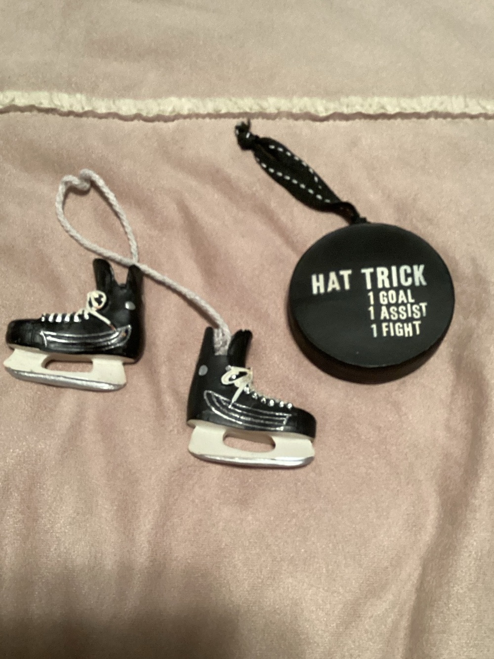 Hockey Skate Ornaments & 'Hat Trick' Puck Ornament - Black & White
